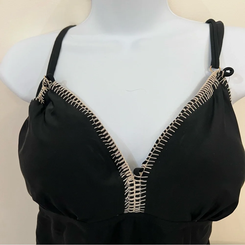 Black and Tan Tankini two piece swimsuit top Beach Bump by Motherhood Maternity